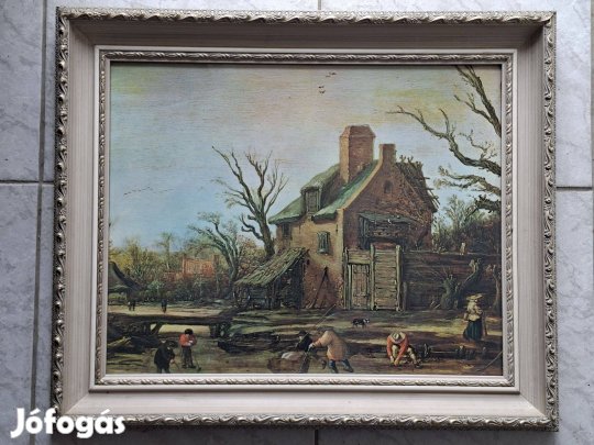 Esaias van de Velde holland festő Téli tájkép másolata üvegezett keret