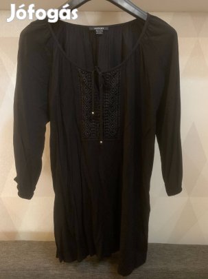 Esmara fekete pamut blúz, tunika, fémvégű megkötős 46-os