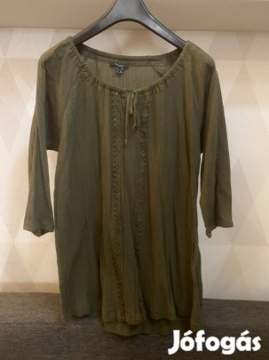 Esmara sötétzöld, gyűrt anyagú pamut blúz, tunika 48-os
