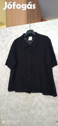 Etam fekete rövid ujjú pamut csipke blúz, kabátka, boleró 52-54-es
