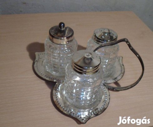 Étkezéshez 3darabos fűszer tartó krómozott füles tálcán