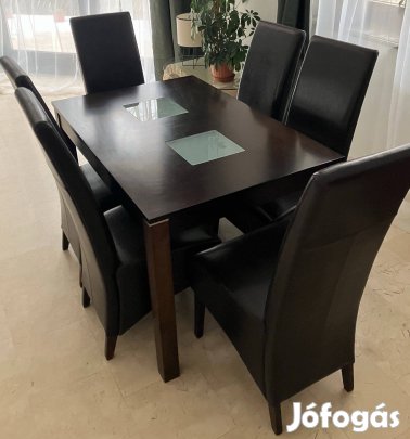 Étkezőasztal 6 db műbőr székkel