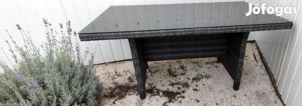 Étkezőasztal, edzett üveglappal, alumínium vázzal 6 személyes