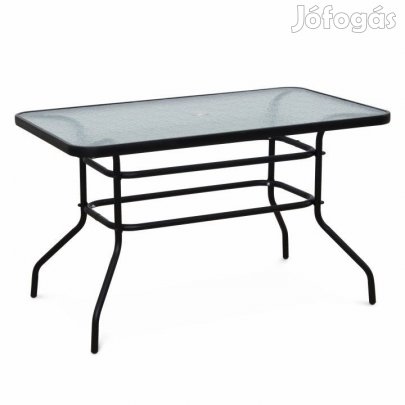 Étkezőasztal, fekete acél/edzett üveg, DEMAT