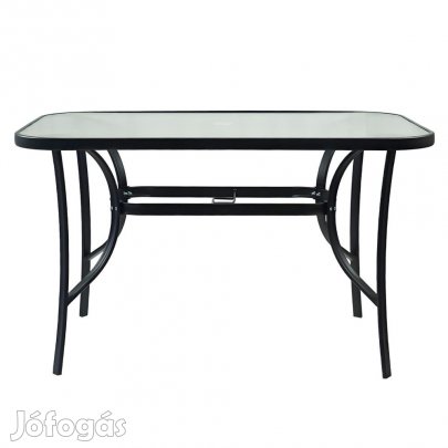Étkezőasztal, fekete acél/edzett üveg, DEMAT NEW