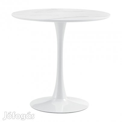 Étkezőasztal, világos márvány/fehér, átmérő 80 cm, LORIAN