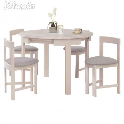 Étkezőgarnitúra 1+4, tömörfa, fehér faminta/szürkésbézs, DOMIO