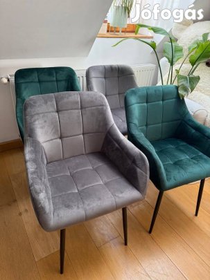 Étkezőszék Új, bársony, szürke - sötétzöld, Étkezőfotel
