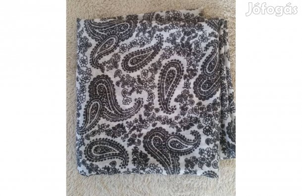 Etno paisley kasmír mintás szürke-fekete puha nagy sál, stóla, kendő