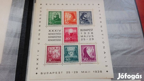 Eucharisztikus kongresszusra 1938-as blokk bélyeg szép db