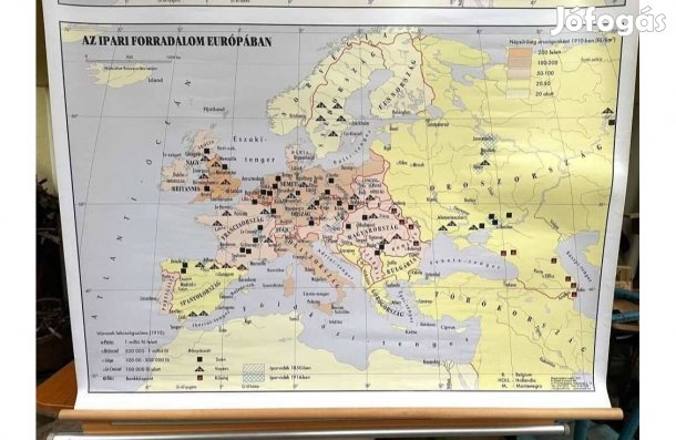 Európa XIX. század régi nagyméretű sikolai fali térkép retro