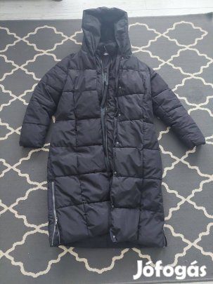 Everme fekete hosszú steppelt, oldalt cippes meleg téli kabát női 38 o