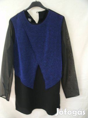 Evermoode alkalmi blúz elején sötétkék csillogós rátét "L" méret új