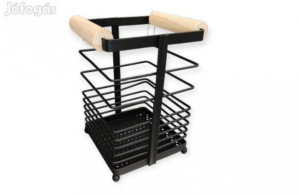 Evőeszköz-szárító állvány fekete fém, fa fogantyúkkal, 10x10x16 cm