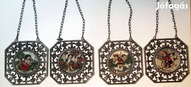 Évszakok. Függesztett barokk stílusú festett ón fali dísztárgy készlet