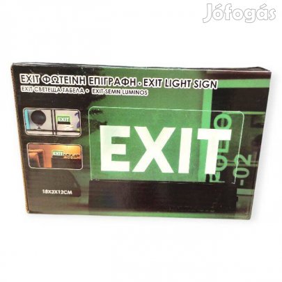 Exit lámpa zöld fénnyel és fekete talppal dekor világítás 18 cm