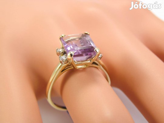 Exkluzív 14K Arany Gyűrű: 3 Karátos Ametiszt és Briliáns Gyémántok