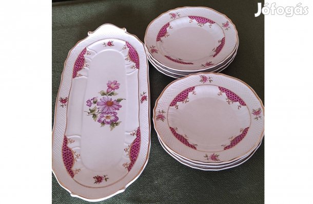 Exkluzív Hollóházi "Henriett" Süteményes Készlet 7 részes, Hibátlan!