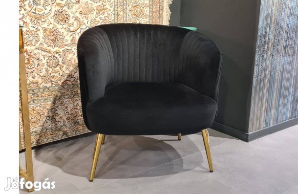 Exkluzív félkör alakú fotel fekete bársony kárpittal