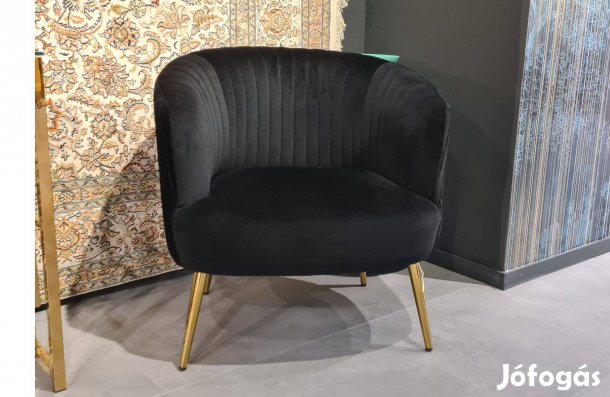 Exkluzív félkör alakú fotel fekete bársony kárpittal