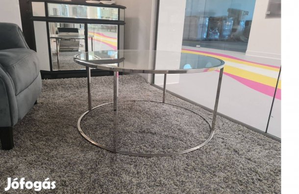 Exkluzív króm dohányzóasztal üveglappal 80 cm