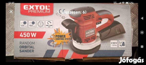 Extol excentrikus csiszológép 450W, 125-150mm tárcsákal+szénkefével.