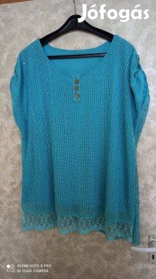 Extra nagy méretű divatos kék ujjatlan felső flitterekkel