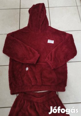Extra puha teddy / plüss bordó szett kapucnis felső és nadrág S Új