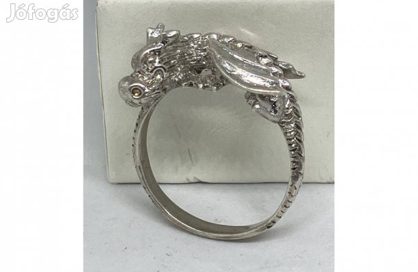 Ezüst, sárkányos gyűrű, 22,25 mm
