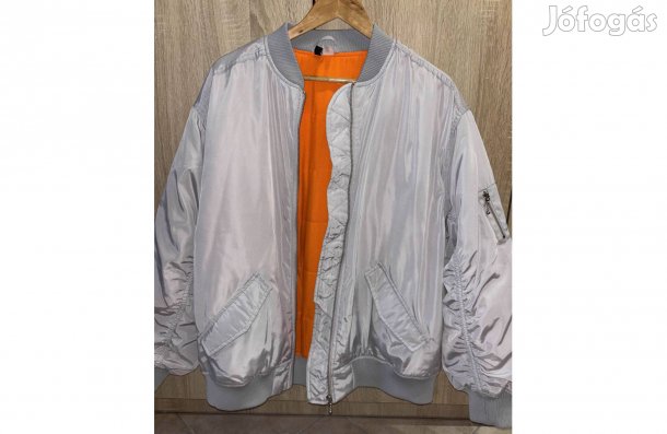 Ezüst bomber dzseki narancssárga béléssel