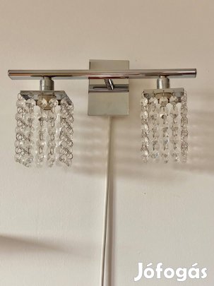 Ezüst dupla fali lámpa, kristály