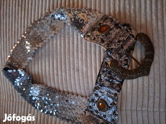 Ezüst flitteres gunis női öv