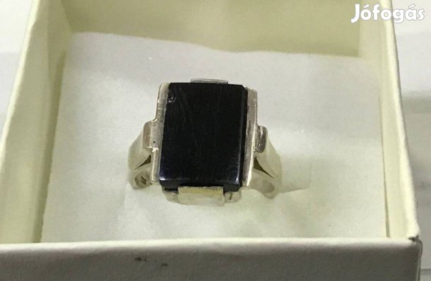 Ezüst gyűrű obszidiánnal, 16,8 mm