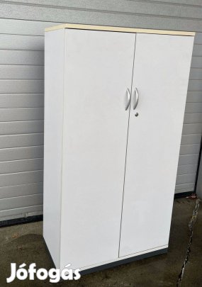 Ezüst-juhar színű szekrény, 3 polcos, középmagas - használt irodabútor