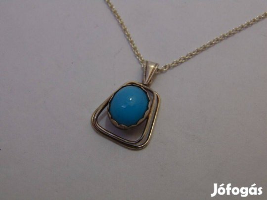 Ezüst nyaklánc kék köves medállal, 45 cm