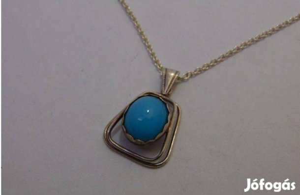 Ezüst nyaklánc kék köves medállal, 45 cm