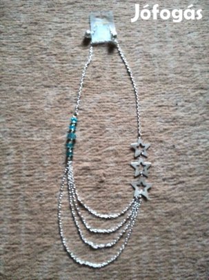 Ezüst színű bizsu csillagos, kék köves nyaklánc, lógós fülbevaló