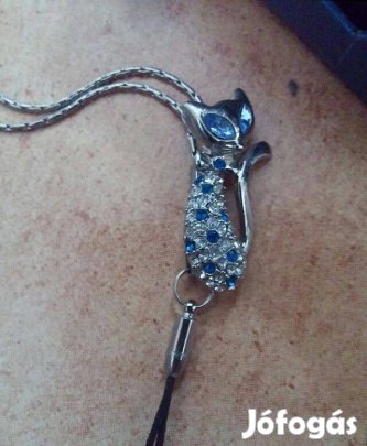 Ezüst színű lánc, +lepke medállal, Barna strasszos nyaklánc