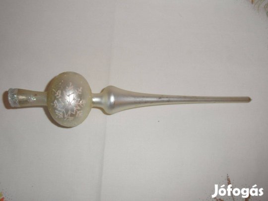 Ezüst színű üveg karácsonyfa csúcsdísz