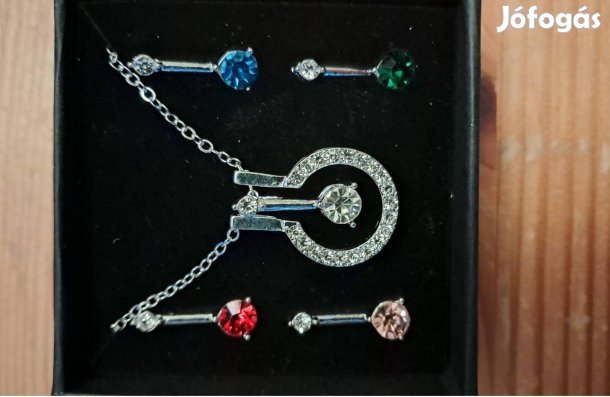 Ezüstös nyaklánc medállal és 4 zafír fül klipsszel