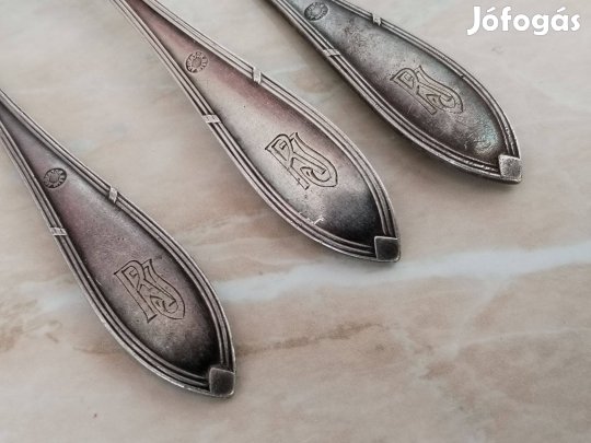 Ezüstözött Antik villák Régi eredeti Monogrammos 3 db