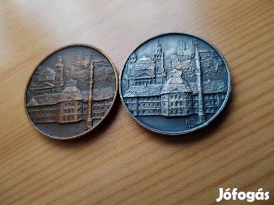 Ezüstözött + bronz Eger emlékérem 2 db