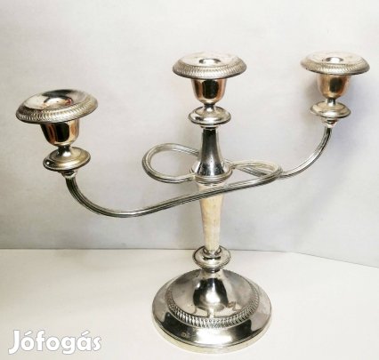 Ezüstözött neobarokk stílusú ívelt karos asztali gyertyatartó. Retro i