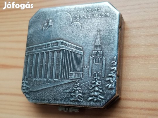 Ezüstözött púderes doboz Régi Szovjet szép db kis tükörrel