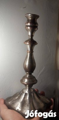 Ezüstözött réz gyertyatartó, barokk, német