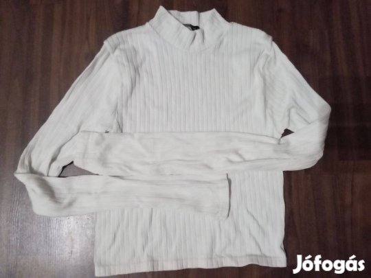 FB Sister L fehér bordázott hosszú ujjú pulóver