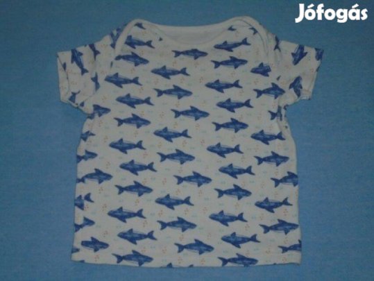F&F cápa mintás fehér póló 9-12 hó (méret 80)