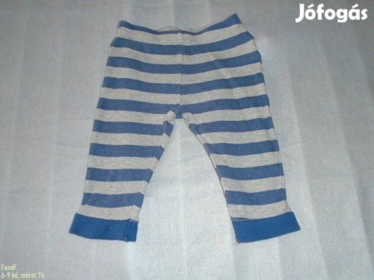 F&F csíkos nadrág 6-9 hó (méret 74) kék szürke