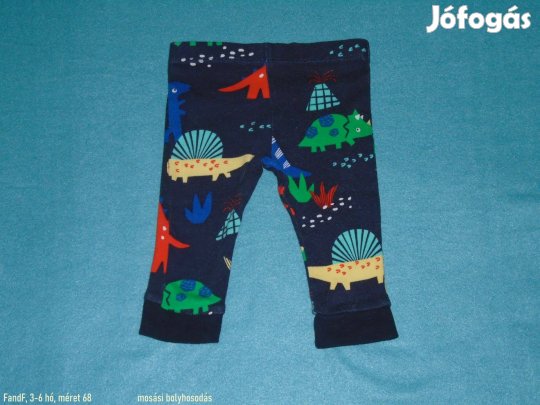 F&F dinó mintás kék nadrág 3-6 hó (méret 68)