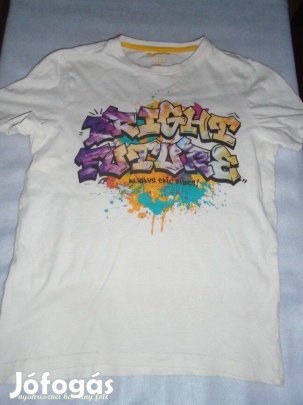 F&F fehér mintás póló 11-12 évesre (méret 152)